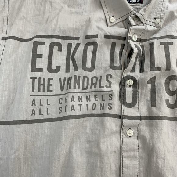 Ecko Unitd Shirt Men 2XL Button Down Short Sleve Vintage Look Y2K Rap Streetwear - Picture 5 of 8